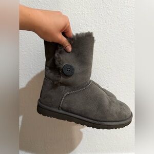 UGG Charcoal Suede Boots with Button Accent